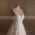 Beautiful Deep V-Neck Lace Applique Beaded Straps Wedding Dress Customize Design